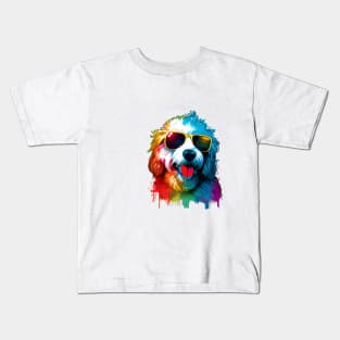 Colourful Cool Labradoodle Dog with Sunglasses Kids T-Shirt